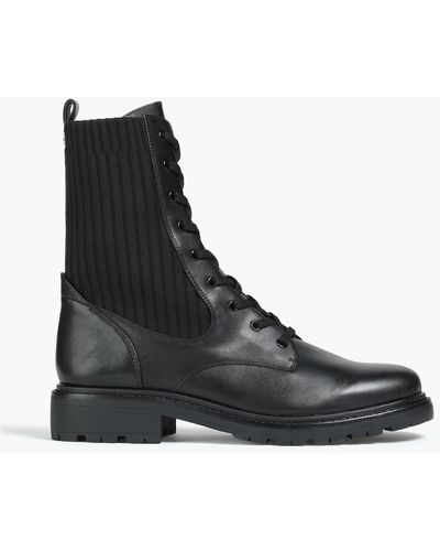 Sam Edelman Lydell Ribbed-knit And Leather Combat Boots - Black