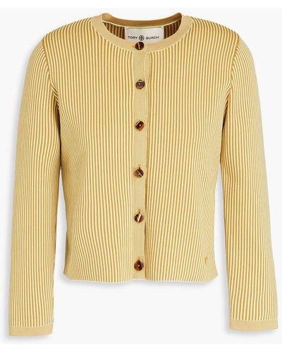 Tory Burch Cropped Striped Knitted Cardigan - Metallic