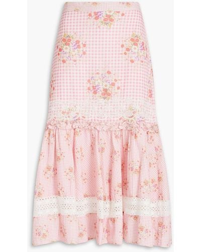LoveShackFancy Arla Floral-print Cotton-seersucker Midi Skirt - Pink