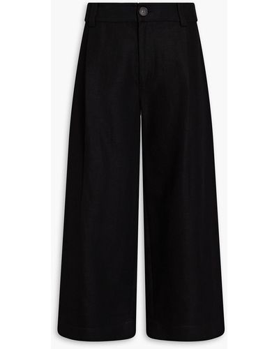 Vince Cropped Cotton And Linen-blend Twill Wide Leg Trousers - Black