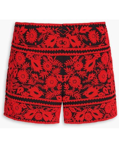 Valentino Garavani Bead-embellished Wool And Silk-blend Shorts - Red