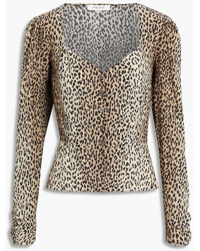 FRAME Bluse aus seiden-crêpe mit schößchen und leopardenprint - Mehrfarbig
