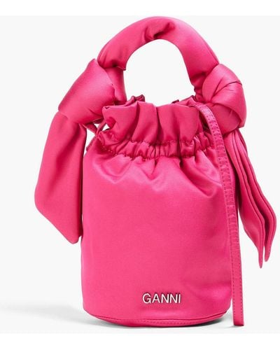 Ganni Knotted Satin Bucket Bag - Pink