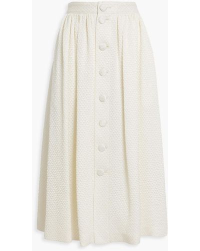 Adam Lippes Gathered Matelassé Wool-blend Midi Skirt - White
