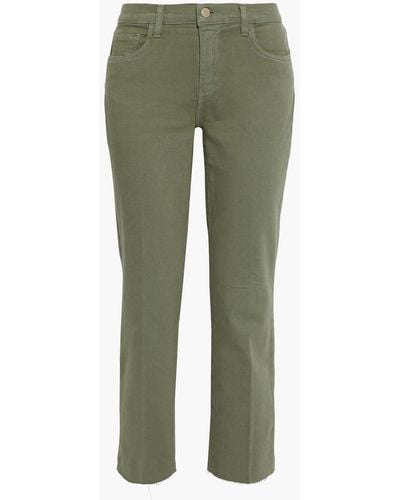 L'Agence Sada Frayed Cropped High-rise Slim-leg Jeans - Green