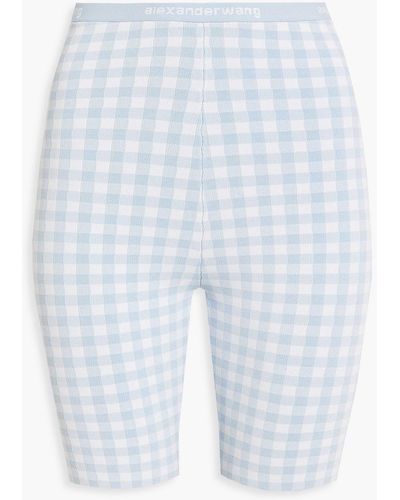 T By Alexander Wang Gingham Stretch-knit Shorts - Blue