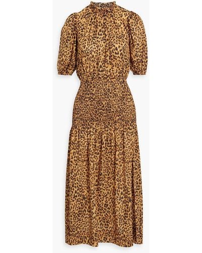 Bec & Bridge Lions Den Shirred Leopard-print Cotton-jacquard Midi Dress - Natural