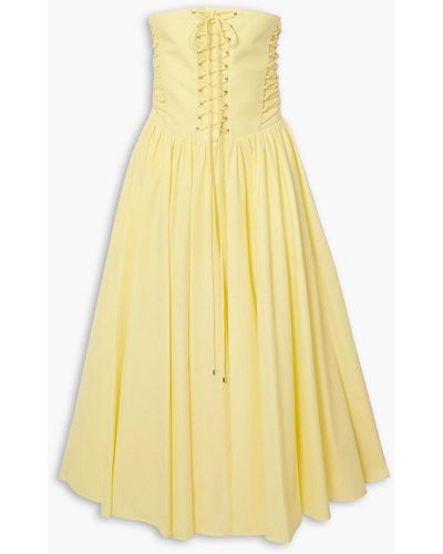 Philosophy Di Lorenzo Serafini Strapless Lace-up Cotton-poplin Midi Dress - Yellow
