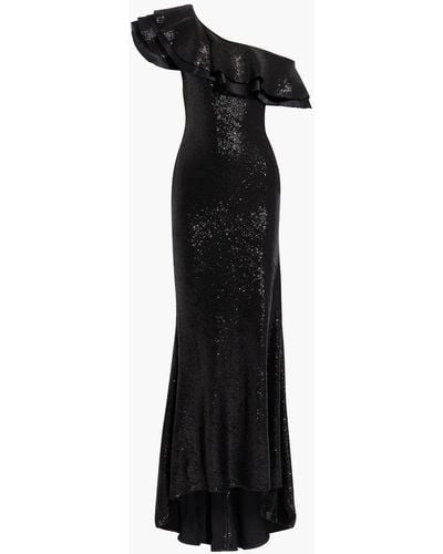 Rachel Zoe Off-the-shoulder Ruffled Sequined Stretch-mesh Gown - Black