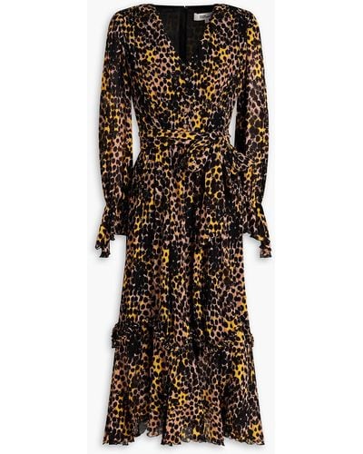 Diane von Furstenberg Shazia Ruffled Printed Plissé-crepe Midi Shirt Dress - Black