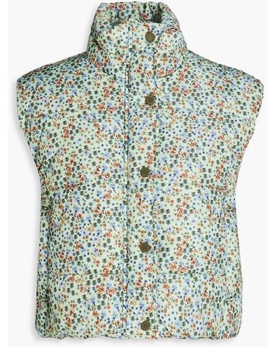 Sandro Clementine Quilted Floral-print Shell Vest - Green