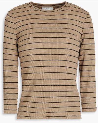 Vince Striped Ribbed Cotton-jersey Top - Natural