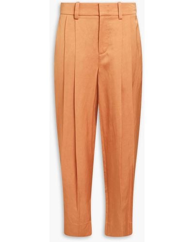Vince Cropped Pleated Woven Tapered Pants - Orange
