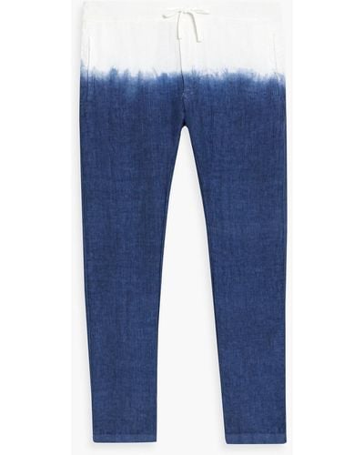 120% Lino Dip-dyed Linen And Cotton-blend Drawstring Joggers - Blue
