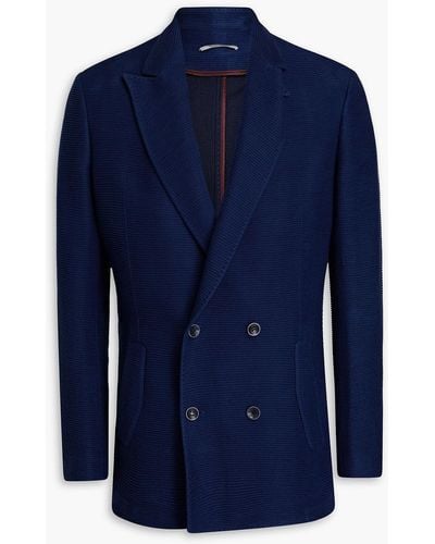 Canali Double-breasted Ribbed Cotton Blazer - Blue