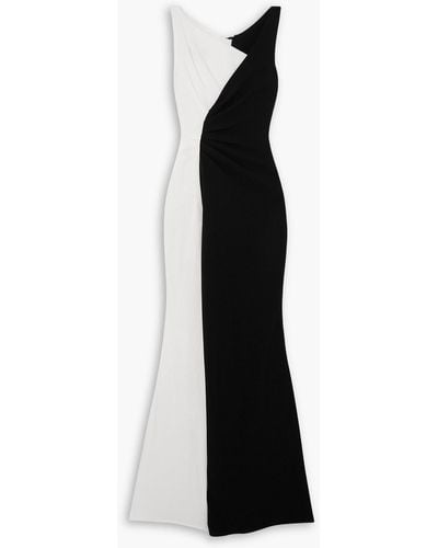 Talbot Runhof Asymmetric Two-tone Crepe Gown - Black