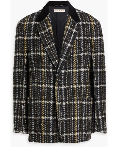 Marni Checked Wool-blend Tweed Blazer - Black
