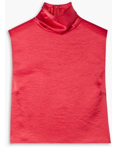 LAPOINTE Cropped Crinkled-satin Turtleneck Top - Red