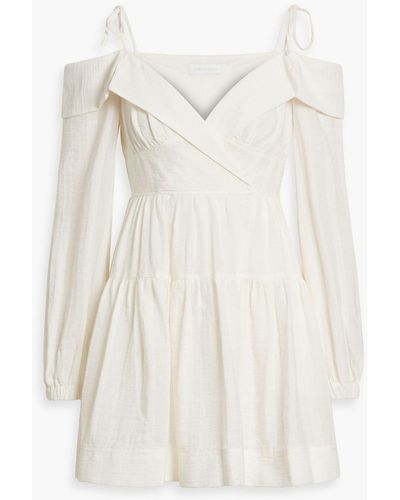 Jonathan Simkhai Bahari Cold-shoulder Cotton-blend Jacquard Mini Dress - White