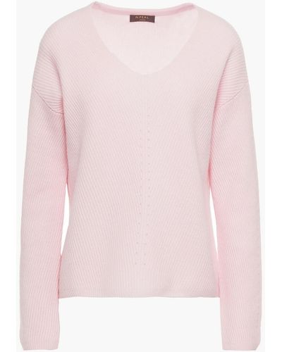 N.Peal Cashmere Pointelle-trimmed Ribbed Cashmere Sweater - Pink