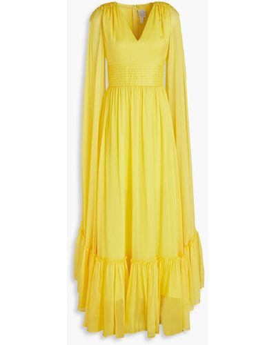 Huishan Zhang Gathered Silk-chiffon Gown - Yellow