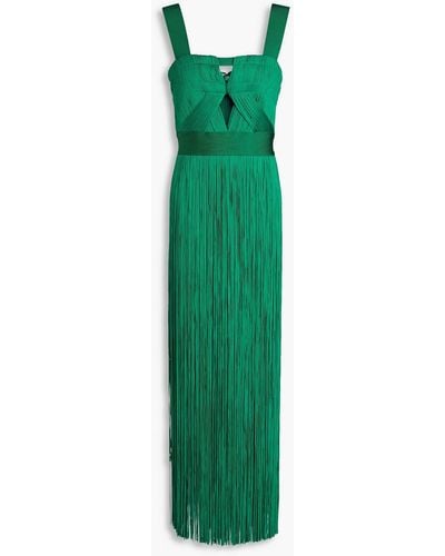 Hervé Léger Cutout Fringed Stretch-knit Gown - Green