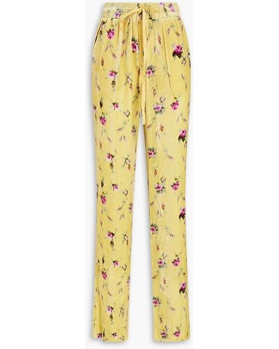RED Valentino Floral-print Velvet Wide-leg Trousers - Yellow