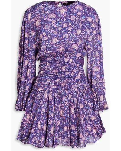 Maje Roleta Cutout Floral-print Crepe De Chine Dress - Purple