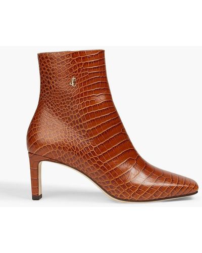 Jimmy Choo Minori 65 Croc-effect Leather Ankle Boots - Brown
