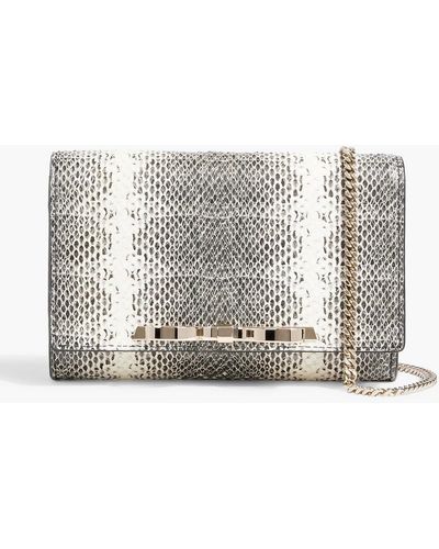 Red(V) Bow-detailed Snake-effect Leather Clutch - White
