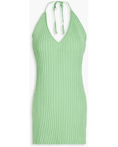 GAUGE81 Ribbed-knit Halterneck Mini Dress - Green