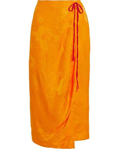 Rosie Assoulin Bow-embellished Draped Floral-jacquard Midi Wrap Skirt - Yellow
