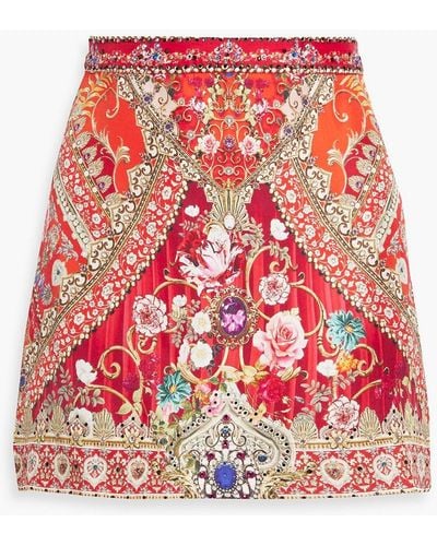Camilla Crystal-embellished Printed Silk-satin Mini Skirt - Red