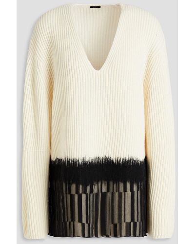 JOSEPH Lace-paneled Ribbed Wool Sweater - White