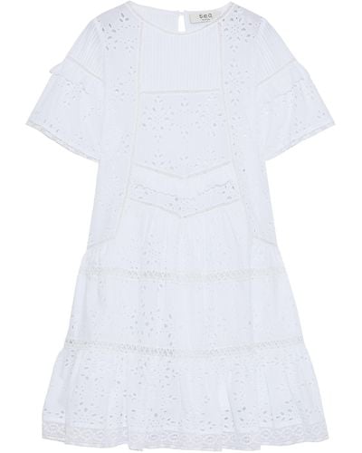 Sea Zinnia Ruffle-trimmed Broderie Anglaise Cotton Mini Dress White