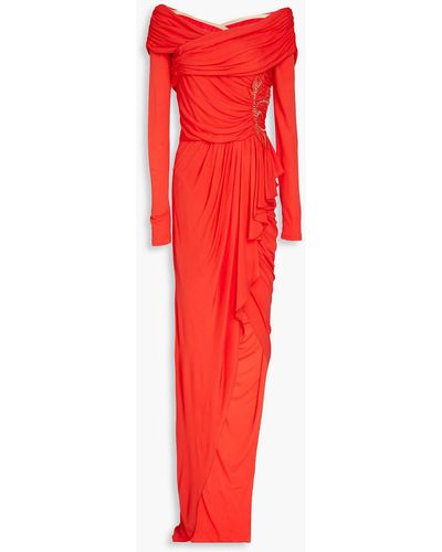 Zuhair Murad Off-the-shoulder Asymmetric Embellished Jersey Gown - Red