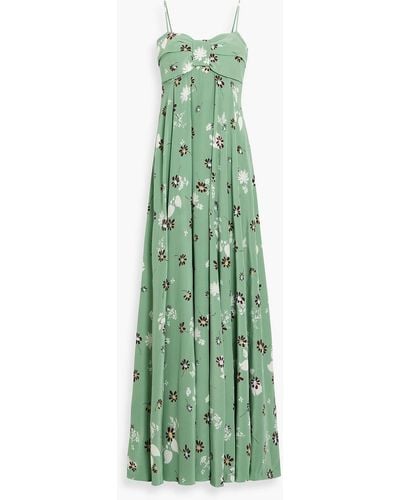 Valentino Garavani Bow-detailed Floral-print Silk-satin Crepe Maxi Dress - Green