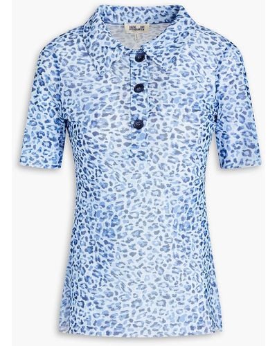 Baum und Pferdgarten Janita Leopard-print Stretch-mesh Polo Shirt - Blue