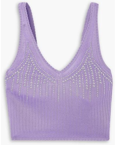Rabanne Cropped Studded Ribbed-knit Top - Purple