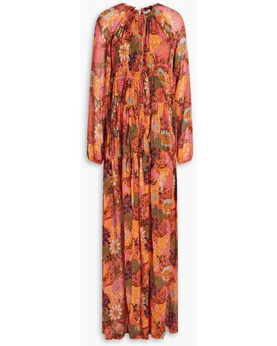 A.L.C. Valentina Gathered Floral-print Silk-crepon Maxi Dress - Orange