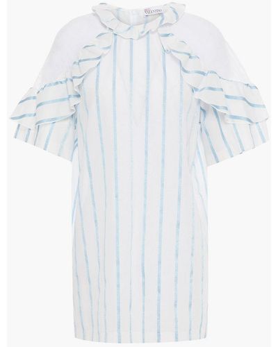 RED Valentino Point D'esprit-trimmed Striped Cotton-blend Top - Blue