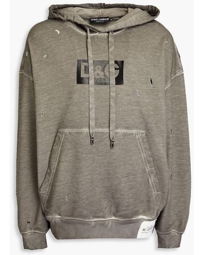 Dolce & Gabbana Hoodie aus baumwollfrottee mit tunnelzug und applikationen - Grau