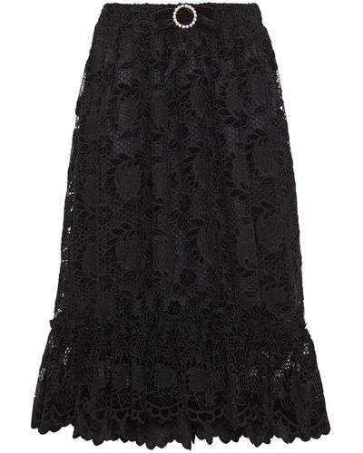 Shrimps Pearl Bow-embellished Guipure Lace Midi Skirt - Black