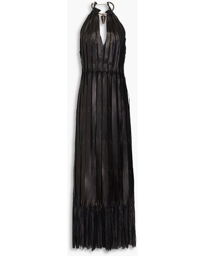Valentino Garavani Open-back Embellished Corded Lace And Leather Maxi Dress - Black