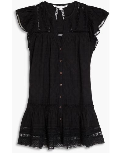Veronica Beard Mirtea Ruffled Cotton Jacquard Mini Shirt Dress - Black