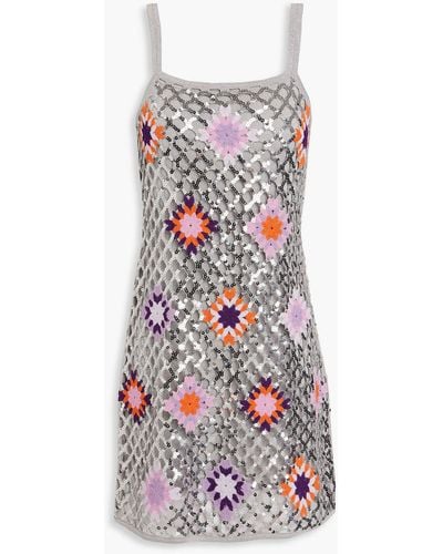 Sandro Brunielou Sequin-embellished Crochet And Open-knit Mini Dress - White