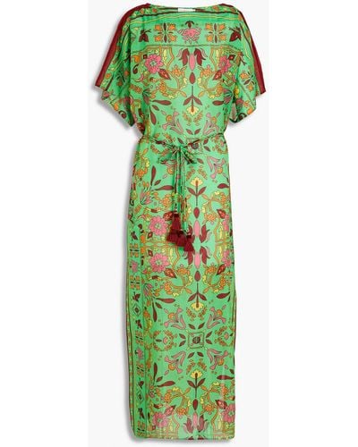 Tory Burch Floral-print Cotton And Silk-blend Voile Kaftan - Green