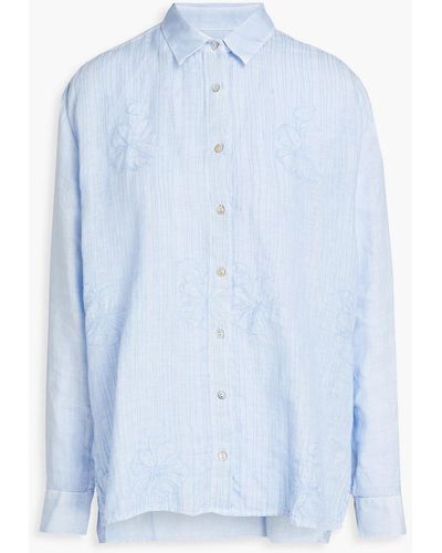 120% Lino Embroidered Linen Shirt - Blue