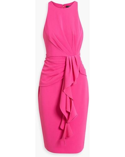 Badgley Mischka Pleated Ruffled Crepe Dress - Pink