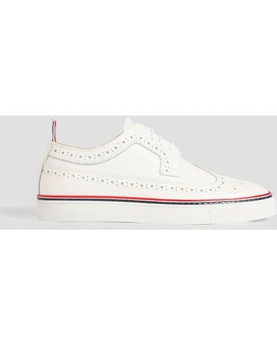 Thom Browne Laser-cut Pebbled-leather Sneakers - White